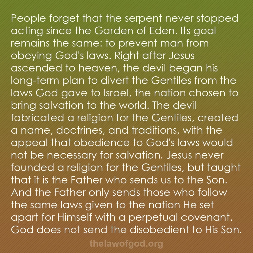 b0569 - Post about the Law of God: People forget that the serpent never stopped acting since the...