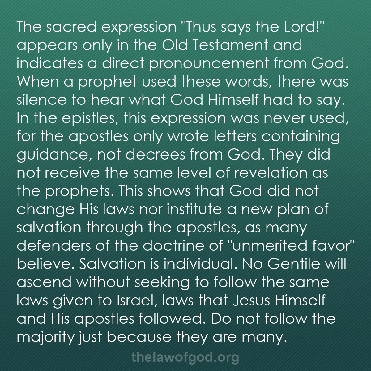 b058 - Post about the Law of God: The sacred expression "Thus says the Lord!" appears only in...