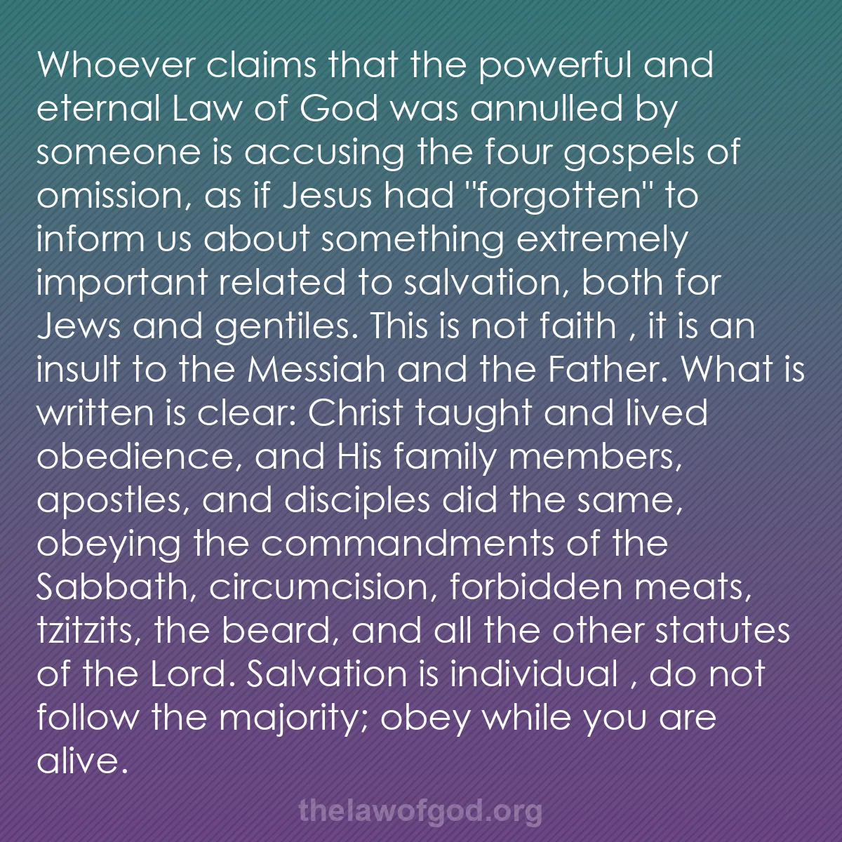 b058 - Post about the Law of God: Whoever claims that the powerful and eternal Law of God was...