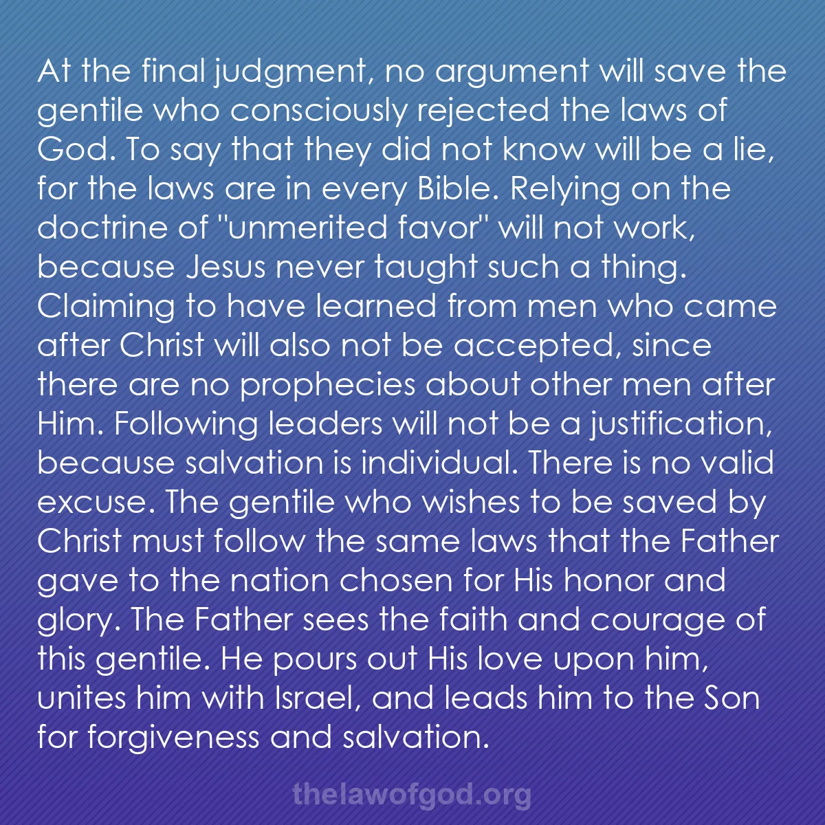 b058 - Post about the Law of God: At the final judgment, no argument will save the gentile who...