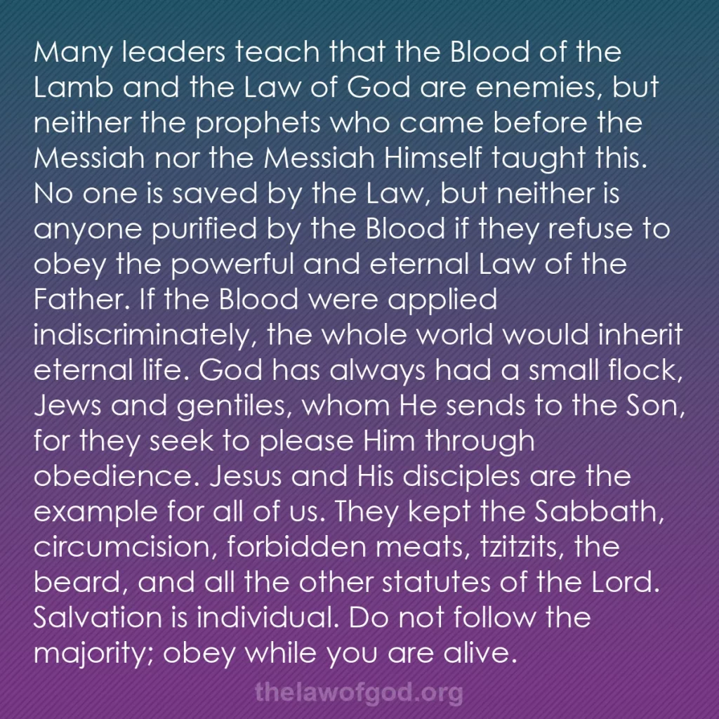 b0594 - Post about the Law of God: Many leaders teach that the Blood of the Lamb and the Law of...